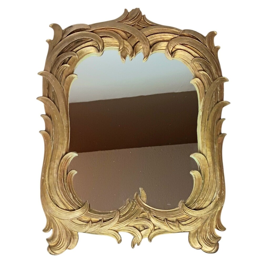 1940s Syroco Gold Mirror Hollywood Regency Rococo Gilt Foliate Leaves - AS IS